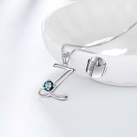 Collana con ciondolo con lettera Z iniziale da donna, nome ragazza, regalo di gioielli in argento sterling 925 Collana con ciondolo con lettera Z iniziale da donna, nome ragazza, regalo di gioielli in argento sterling 925