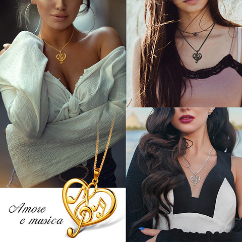 Women Musical Note Necklace Heart Treble Clef Music Note Pendant Jewelry Gifts for Music Lover Women Musical Note Necklace Heart Treble Clef Music Note Pendant Jewelry Gifts for Music Lover