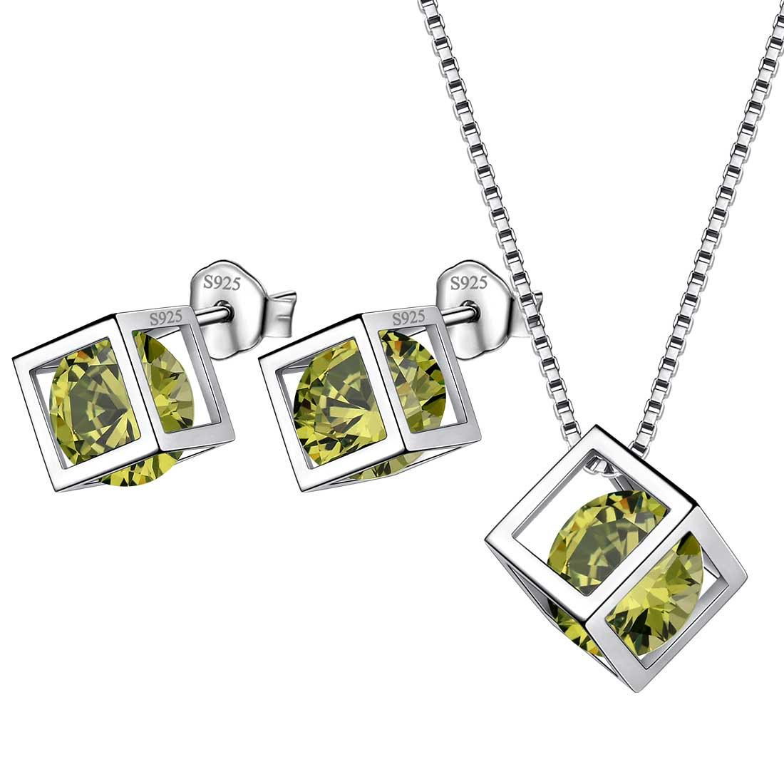 3D Cube Birthstone August Peridot Jewelry Set 3PCS - Jewelry Set - Aurora Tears 3D Cube Birthstone August Peridot Jewelry Set 3PCS - Jewelry Set - Aurora Tears