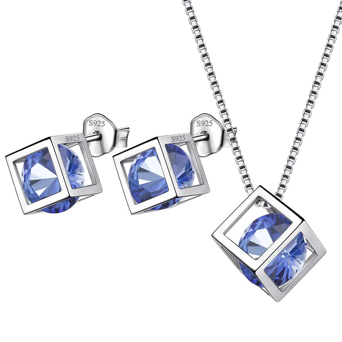 3D Cube Birthstone December Tanzanite Jewelry Set 3PCS - Jewelry Set - Aurora Tears 3D Cube Birthstone December Tanzanite Jewelry Set 3PCS - Jewelry Set - Aurora Tears