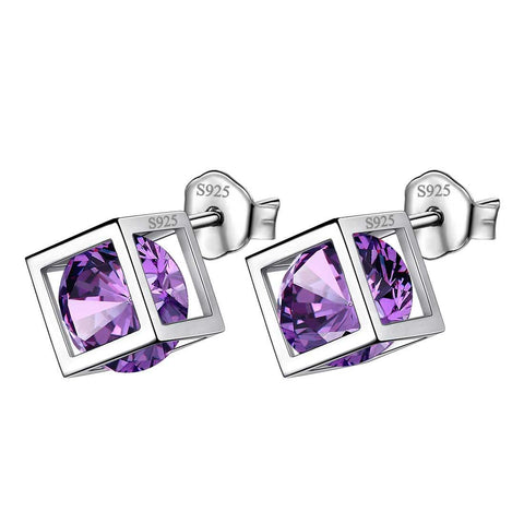 3D Cube Birthstone February Amethyst Earrings Sterling Silver - Earrings - Aurora Tears 3D Cube Birthstone February Amethyst Earrings Sterling Silver - Earrings - Aurora Tears