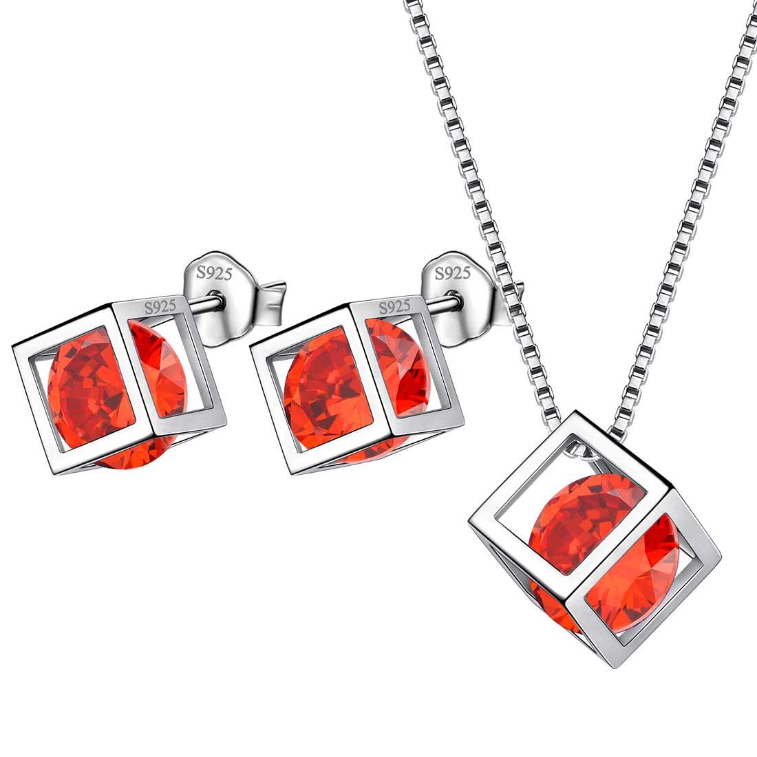 3D Cube Birthstone January Garnet Jewelry Set 3PCS - Jewelry Set - Aurora Tears 3D Cube Birthstone January Garnet Jewelry Set 3PCS - Jewelry Set - Aurora Tears