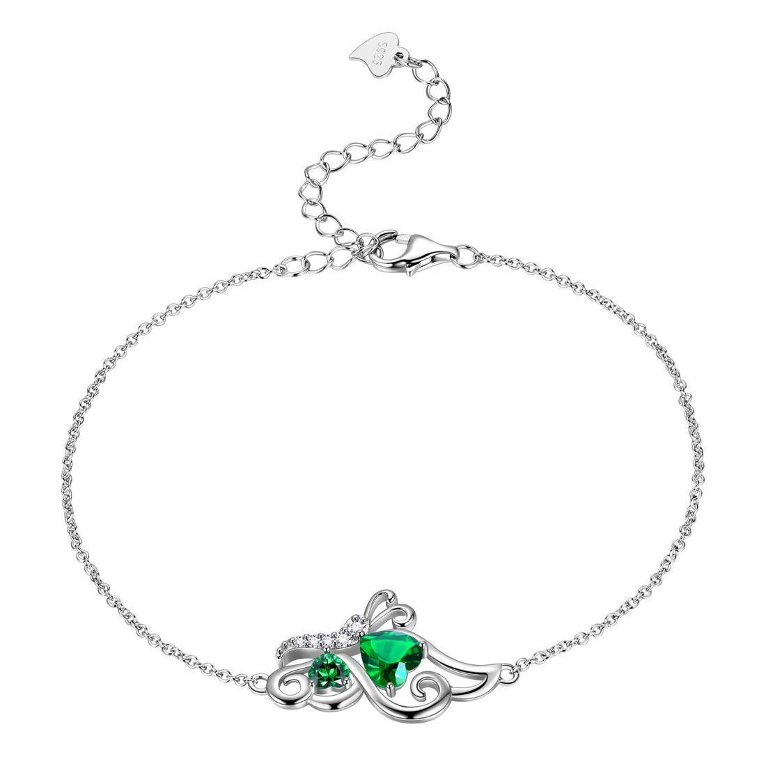 Women Heart Butterfly Bracelet Birthstone 925 Sterling Silver - Bracelet - Aurora Tears Jewelry Women Heart Butterfly Bracelet Birthstone 925 Sterling Silver - Bracelet - Aurora Tears Jewelry