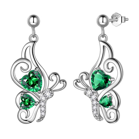 Women Heart Butterfly Earrings Birthstone 925 Sterling Silver - Earrings - Aurora Tears Jewelry Women Heart Butterfly Earrings Birthstone 925 Sterling Silver - Earrings - Aurora Tears Jewelry