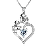 April Diamond Heart Birthstone 3D Flower Rose Necklace Pendant - Necklaces - Aurora Tears