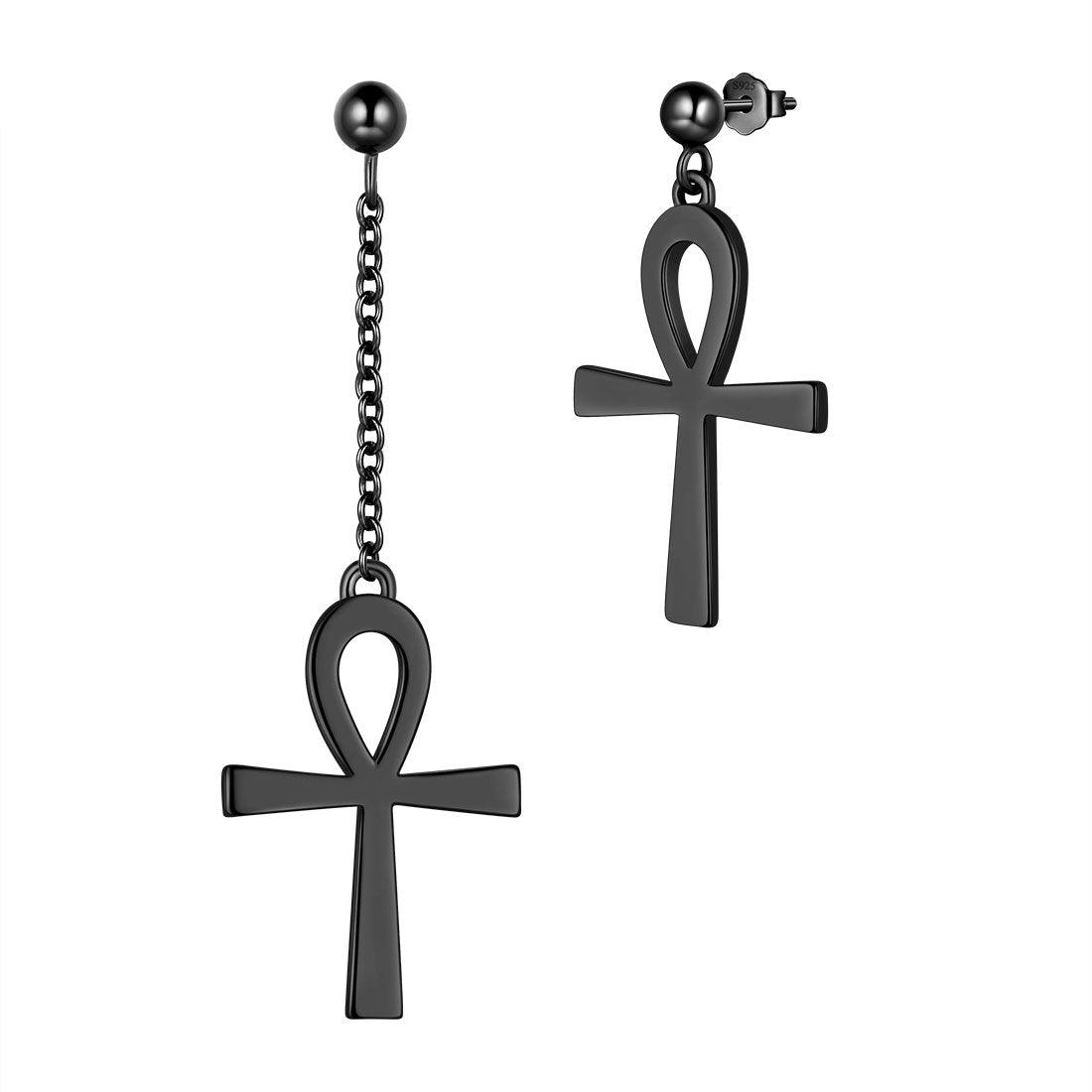 Asymmetry Ankh Cross Earrings Sterling Silver - Earrings - Aurora Tears Jewelry Asymmetry Ankh Cross Earrings Sterling Silver - Earrings - Aurora Tears Jewelry