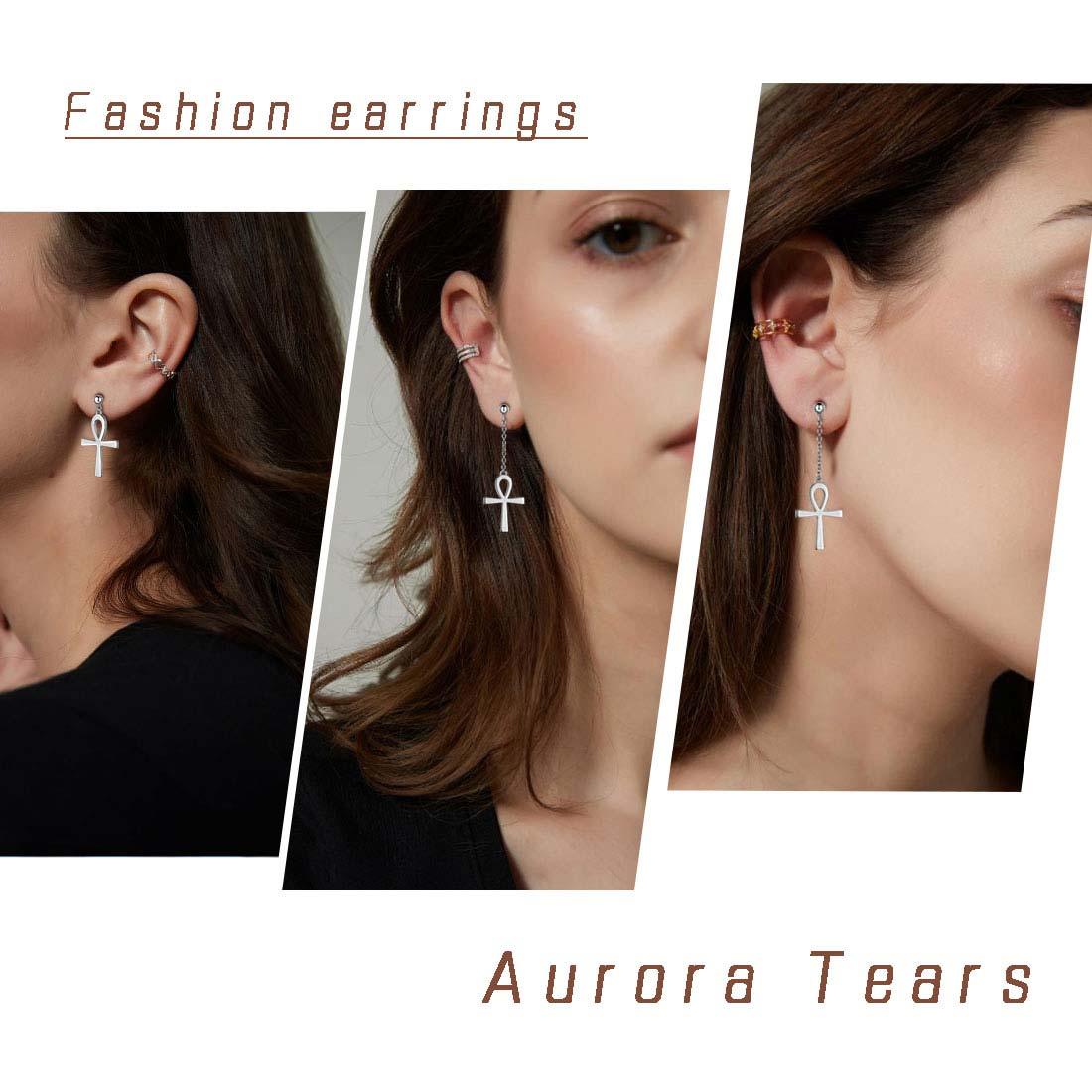 Asymmetry Ankh Cross Earrings Sterling Silver - Earrings - Aurora Tears Jewelry Asymmetry Ankh Cross Earrings Sterling Silver - Earrings - Aurora Tears Jewelry