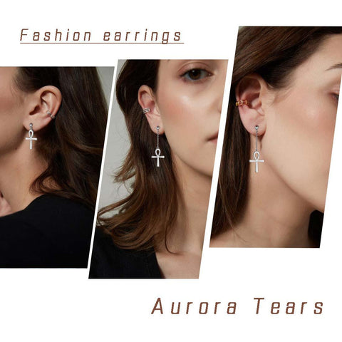 Asymmetry Ankh Cross Earrings Sterling Silver - Earrings - Aurora Tears Jewelry Asymmetry Ankh Cross Earrings Sterling Silver - Earrings - Aurora Tears Jewelry