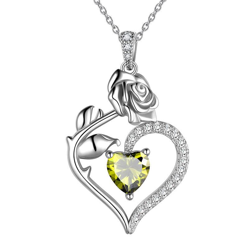 August Peridot Heart Birthstone 3D Flower Rose Necklace Pendant - Necklaces - Aurora Tears August Peridot Heart Birthstone 3D Flower Rose Necklace Pendant - Necklaces - Aurora Tears