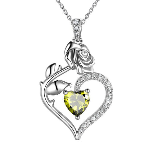 August Peridot Heart Birthstone 3D Flower Rose Necklace Pendant - Necklaces - Aurora Tears August Peridot Heart Birthstone 3D Flower Rose Necklace Pendant - Necklaces - Aurora Tears