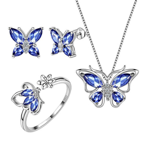 Butterfly Birthstone December Tanzanite Jewelry Set 4PCS - Jewelry Set - Aurora Tears Butterfly Birthstone December Tanzanite Jewelry Set 4PCS - Jewelry Set - Aurora Tears