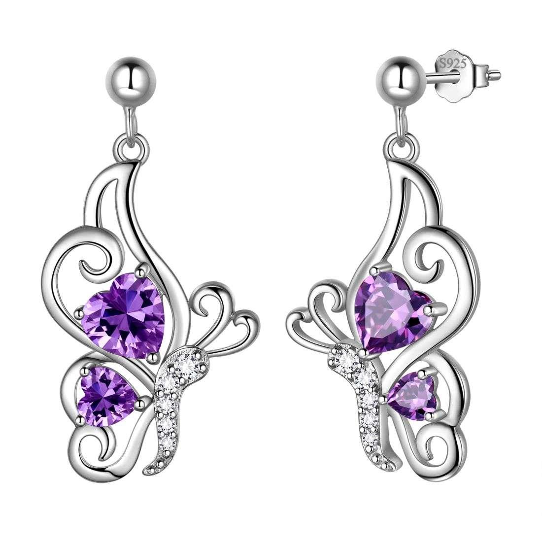 Butterfly Birthstone February Amethyst Earrings Sterling Silver - Earrings - Aurora Tears Butterfly Birthstone February Amethyst Earrings Sterling Silver - Earrings - Aurora Tears