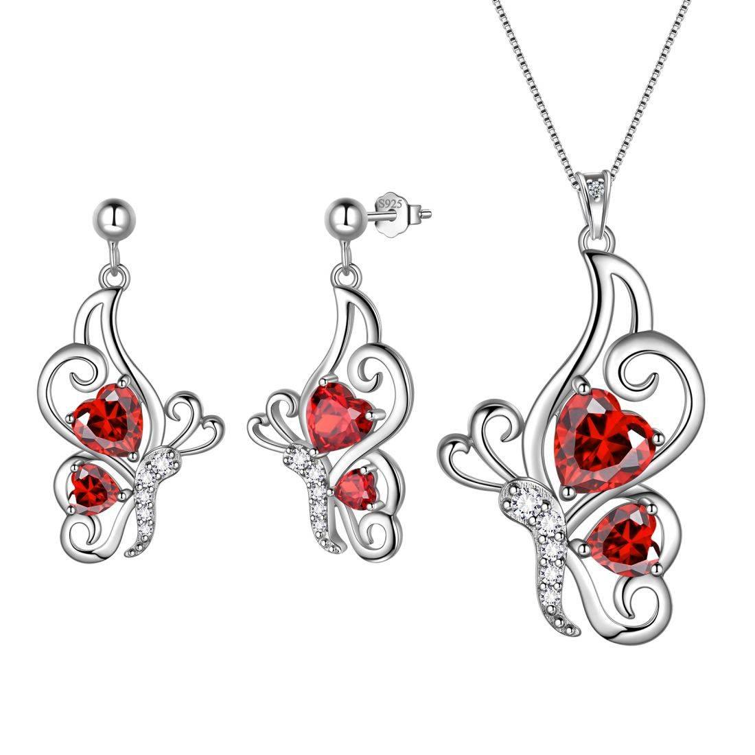 Butterfly Birthstone January Garnet Jewelry Set 3PCS - Jewelry Set - Aurora Tears Butterfly Birthstone January Garnet Jewelry Set 3PCS - Jewelry Set - Aurora Tears