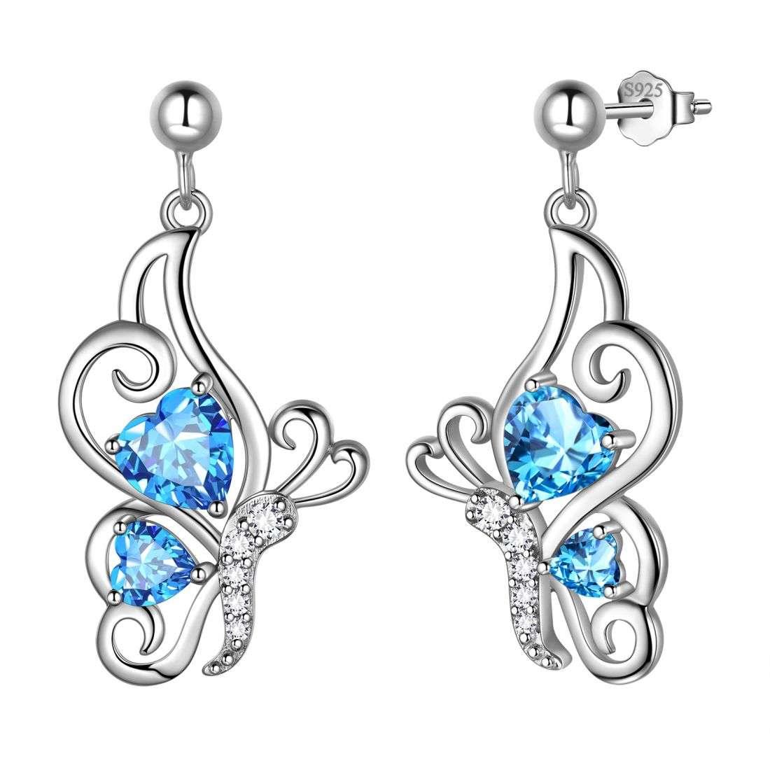 Butterfly Birthstone March Aquamarine Earrings Sterling Silver - Earrings - Aurora Tears Butterfly Birthstone March Aquamarine Earrings Sterling Silver - Earrings - Aurora Tears