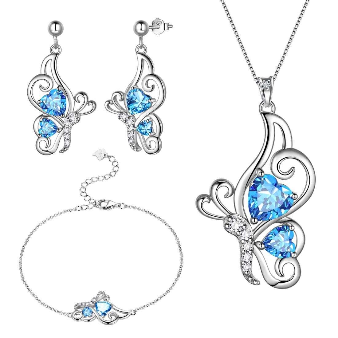 Butterfly Birthstone March Aquamarine Jewelry Set 4PCS - Jewelry Set - Aurora Tears Butterfly Birthstone March Aquamarine Jewelry Set 4PCS - Jewelry Set - Aurora Tears