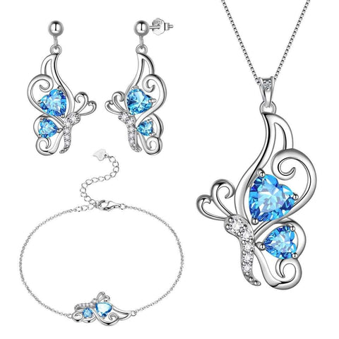 Butterfly Birthstone March Aquamarine Jewelry Set 4PCS - Jewelry Set - Aurora Tears Butterfly Birthstone March Aquamarine Jewelry Set 4PCS - Jewelry Set - Aurora Tears