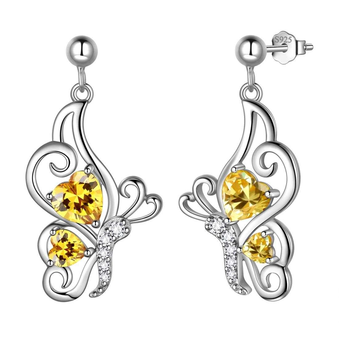 Butterfly Birthstone November Citrine Earrings Sterling Silver - Earrings - Aurora Tears Butterfly Birthstone November Citrine Earrings Sterling Silver - Earrings - Aurora Tears