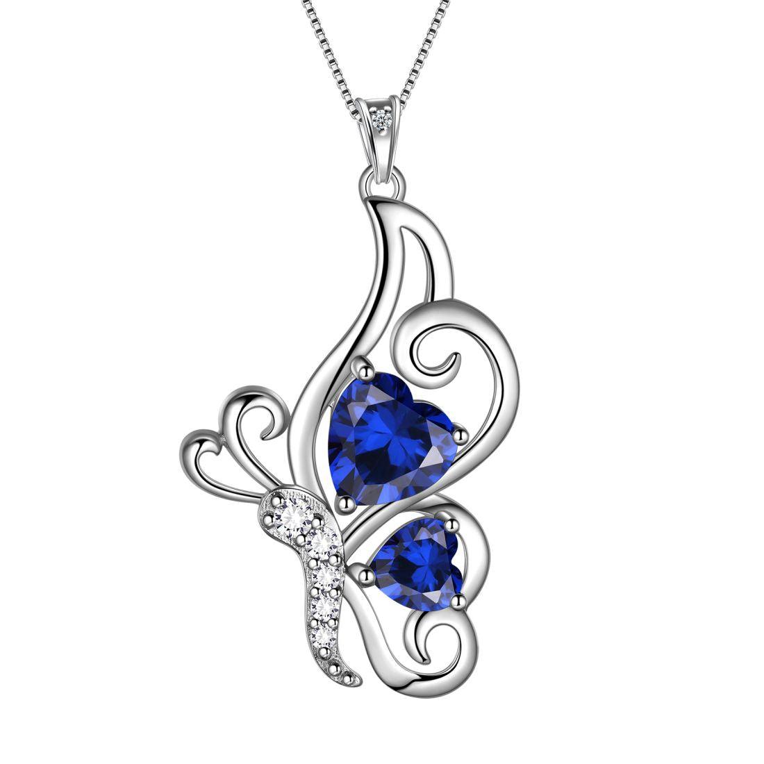 Butterfly Birthstone September Sapphire Necklace Sterling Silver - Necklaces - Aurora Tears Butterfly Birthstone September Sapphire Necklace Sterling Silver - Necklaces - Aurora Tears
