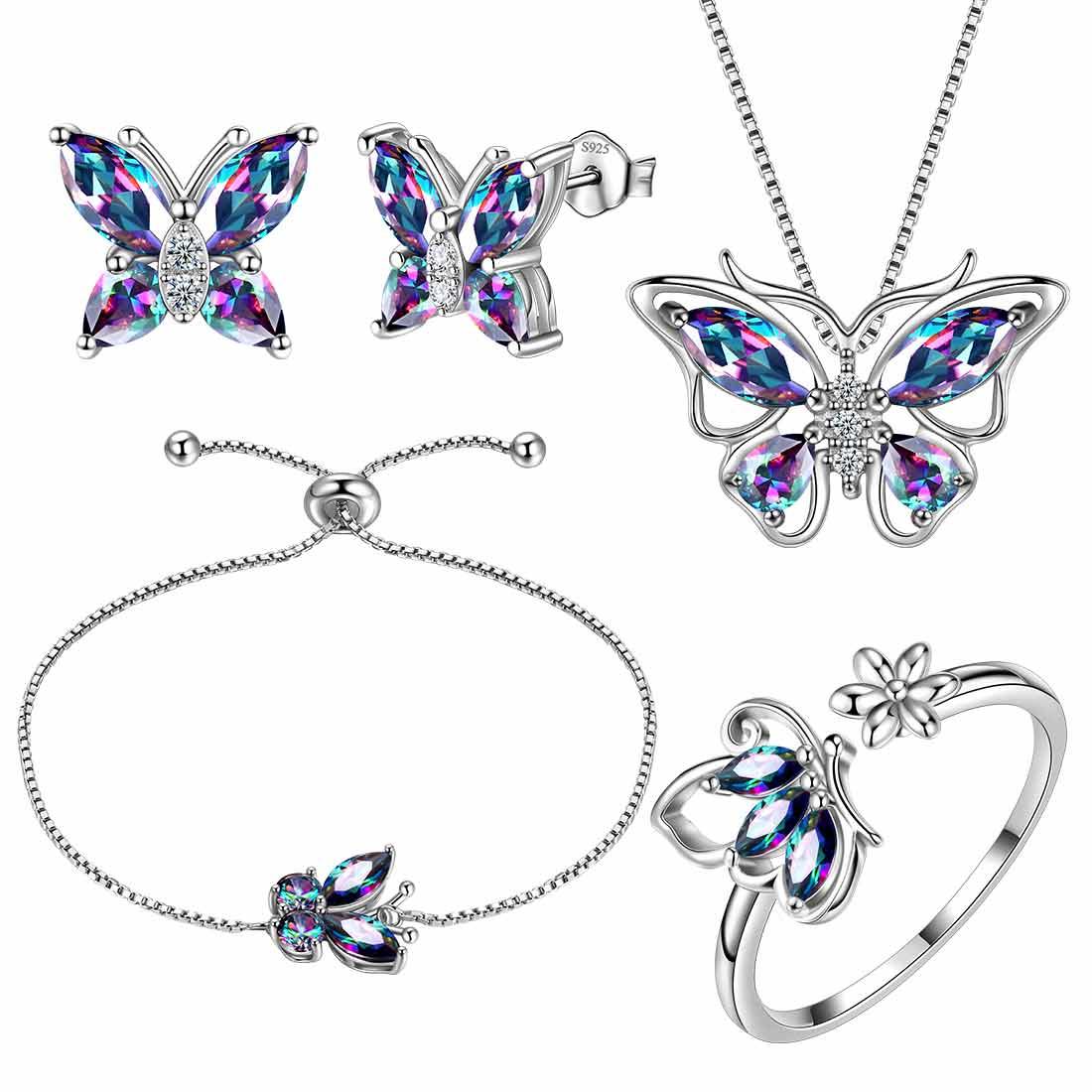 Butterfly Mystic Rainbow Topaz Jewelry Sets 5PCS Sterling Silver-Aurora Tears Jewelry Butterfly Mystic Rainbow Topaz Jewelry Sets 5PCS Sterling Silver-Aurora Tears Jewelry