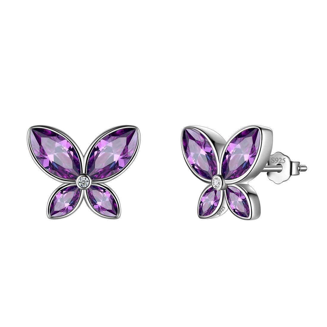 Butterfly Stud Earrings Birthstone February Amethyst - Earrings - Aurora Tears Butterfly Stud Earrings Birthstone February Amethyst - Earrings - Aurora Tears