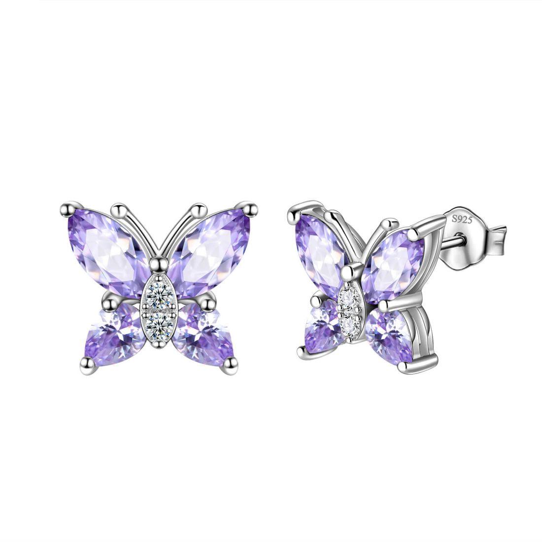 Women Stud Earrings Butterfly Birthstone June Alexandrite - Earrings - Aurora Tears Women Stud Earrings Butterfly Birthstone June Alexandrite - Earrings - Aurora Tears