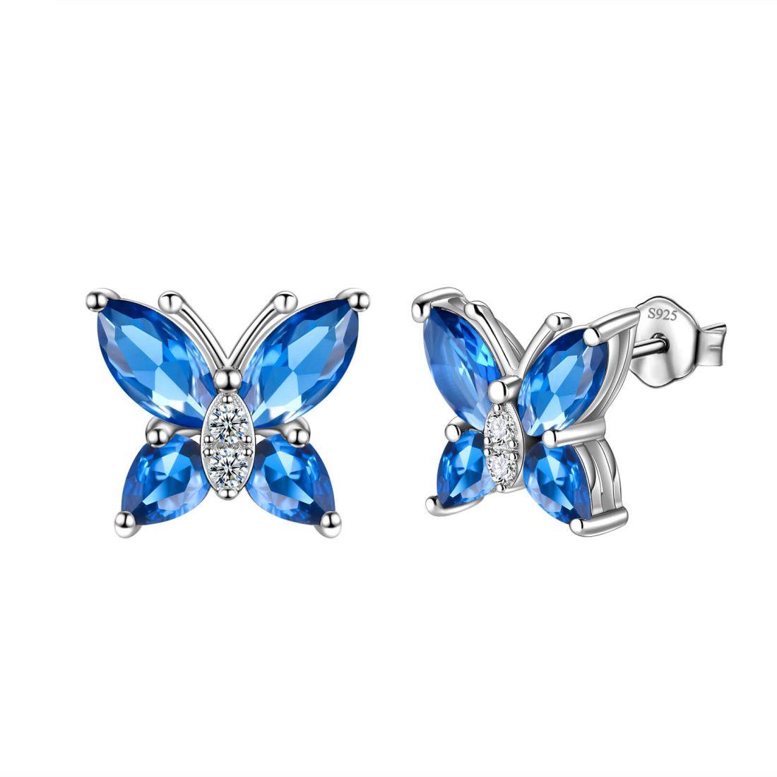 Women Stud Earrings Butterfly Birthstone September Sapphire - Earrings - Aurora Tears Women Stud Earrings Butterfly Birthstone September Sapphire - Earrings - Aurora Tears
