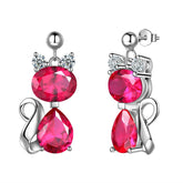 Cat Birthstone July Ruby Earrings Sterling Silver - Earrings - Aurora Tears