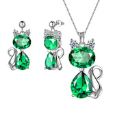 Cats Necklace Earrings Jewelry Green May Birthstone - Jewelry Set - Aurora Tears Jewelry