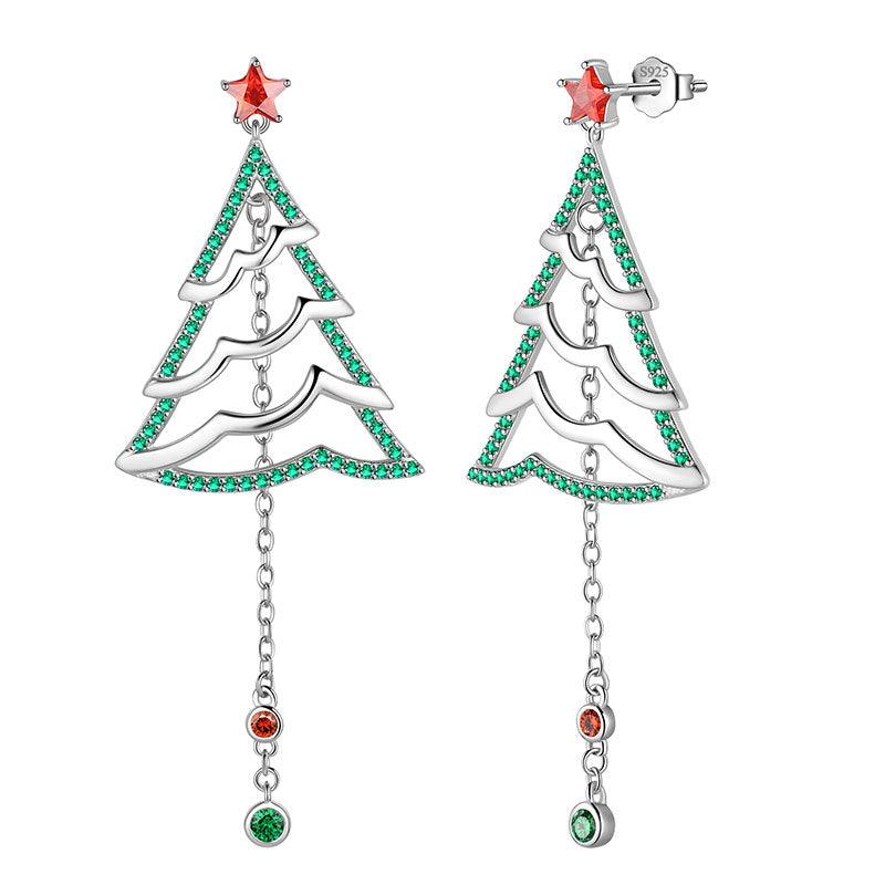 Christmas Tree Drop Dangle Earrings Sterling Silver - Earrings - Aurora Tears Christmas Tree Drop Dangle Earrings Sterling Silver - Earrings - Aurora Tears