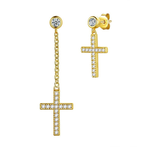 Classic Asymmetry Small Cross Earrings Sterling Silver - Earrings - Aurora Tears Jewelry Classic Asymmetry Small Cross Earrings Sterling Silver - Earrings - Aurora Tears Jewelry