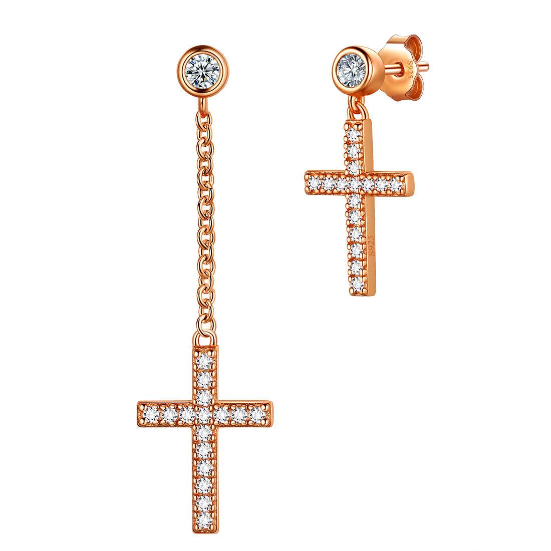 Classic Asymmetry Small Cross Earrings Sterling Silver - Earrings - Aurora Tears Jewelry Classic Asymmetry Small Cross Earrings Sterling Silver - Earrings - Aurora Tears Jewelry