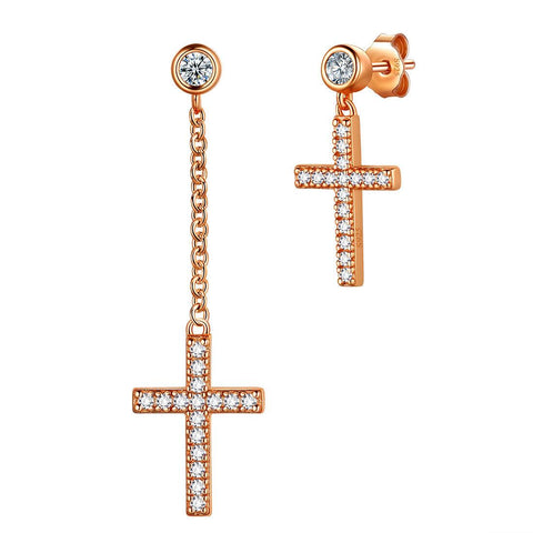 Classic Asymmetry Small Cross Earrings Sterling Silver - Earrings - Aurora Tears Jewelry Classic Asymmetry Small Cross Earrings Sterling Silver - Earrings - Aurora Tears Jewelry