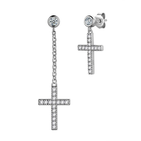 Classic Asymmetry Cross Earrings Sterling Silver-Silver-Aurora Tears Jewelry Classic Asymmetry Cross Earrings Sterling Silver-Silver-Aurora Tears Jewelry