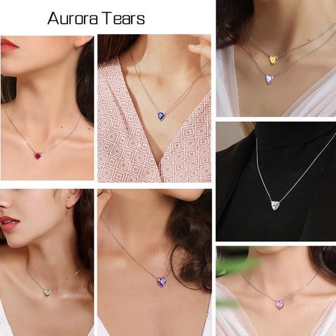 Birthstone Pendant Hearts Necklaces Sterling Silver - Necklaces - Aurora Tears Birthstone Pendant Hearts Necklaces Sterling Silver - Necklaces - Aurora Tears