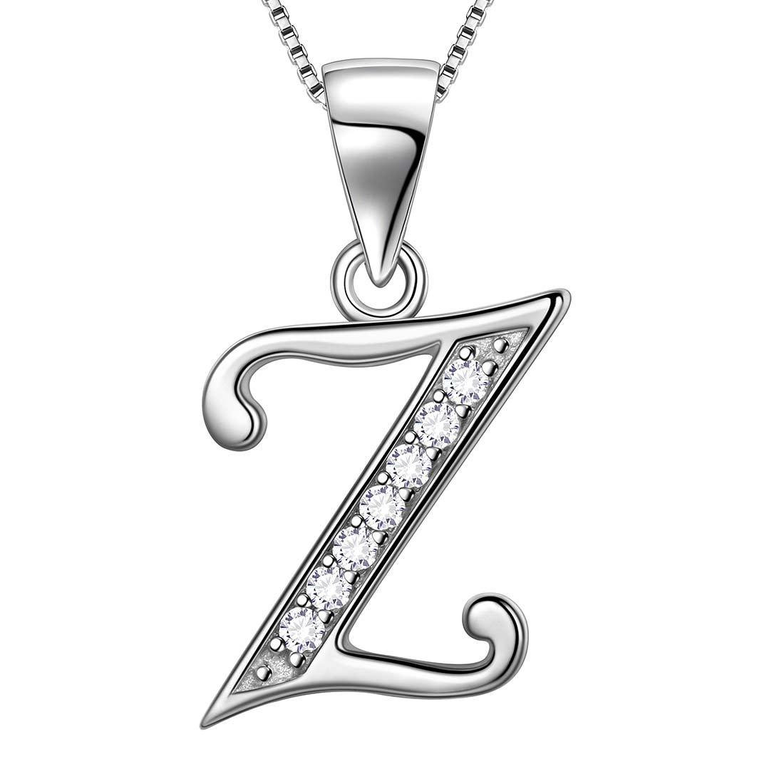 Initial Letter Z Pendant Necklace Women Name Jewelry 925 Sterling Silver