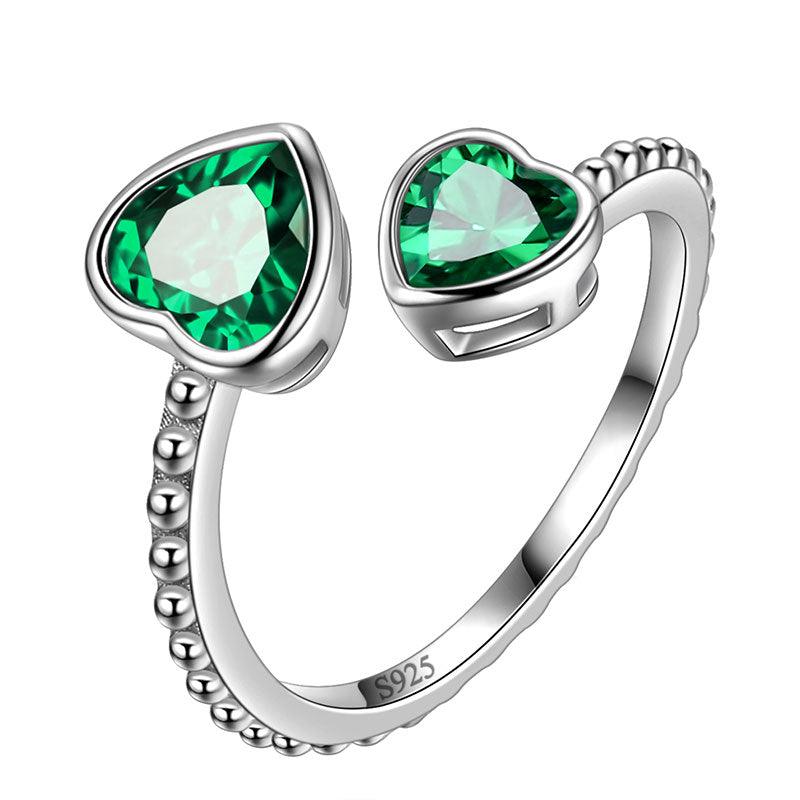 Birthstone May Emerald Love Hearts Ring Adjustable - Rings - Aurora Tears Birthstone May Emerald Love Hearts Ring Adjustable - Rings - Aurora Tears