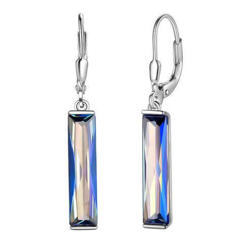 Mystic Rainbow Topaz Bar Dangle Earrings 925 Sterling Silver Leverback - Earrings - Aurora Tears Mystic Rainbow Topaz Bar Dangle Earrings 925 Sterling Silver Leverback - Earrings - Aurora Tears