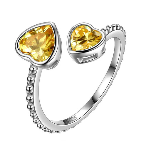 Birthstone November Citrine Love Hearts Ring Adjustable - Rings - Aurora Tears Birthstone November Citrine Love Hearts Ring Adjustable - Rings - Aurora Tears