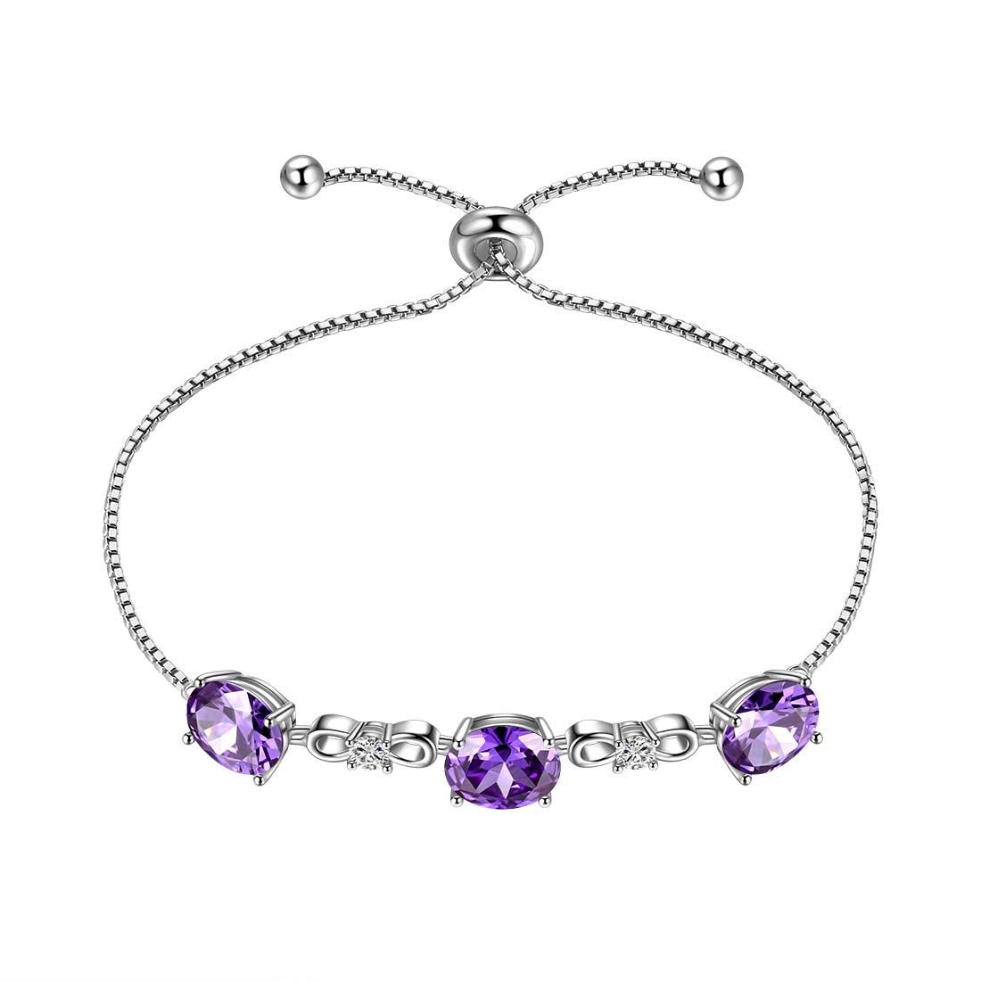 Round Birthstone February Amethyst Bracelet Sterling Silver - Bracelet - Aurora Tears Round Birthstone February Amethyst Bracelet Sterling Silver - Bracelet - Aurora Tears