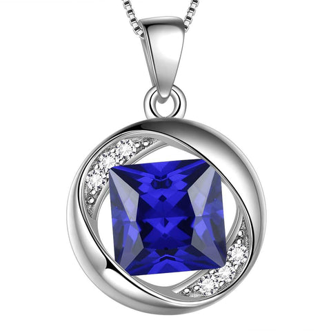 Round Birthstone September Sapphire Necklace Pendant - Necklaces - Aurora Tears Round Birthstone September Sapphire Necklace Pendant - Necklaces - Aurora Tears