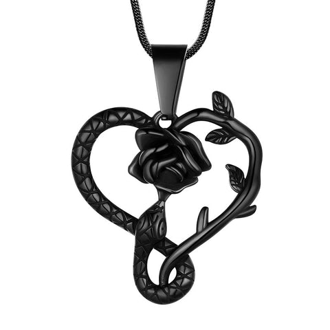 Snake Rose Heart Pendant Necklace Women Stainless Steel - Necklaces - Aurora Tears Snake Rose Heart Pendant Necklace Women Stainless Steel - Necklaces - Aurora Tears