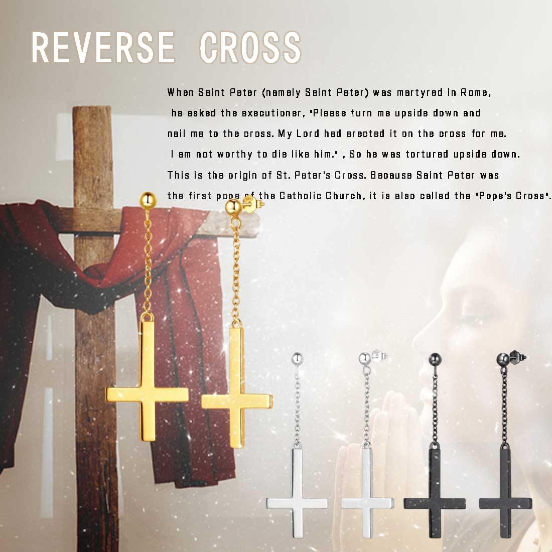 Upside Down Cross Dangle Earrings Sterling Silver-Aurora Tears Jewelry Upside Down Cross Dangle Earrings Sterling Silver-Aurora Tears Jewelry