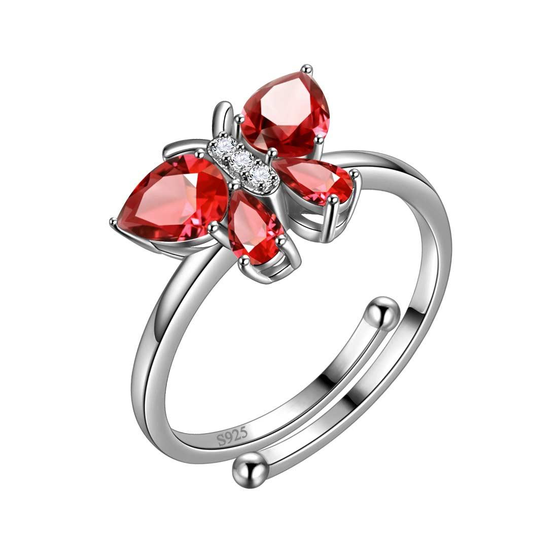 Butterfly Ring Band Birthstone January Garnet Adjustable - Rings - Aurora Tears Butterfly Ring Band Birthstone January Garnet Adjustable - Rings - Aurora Tears
