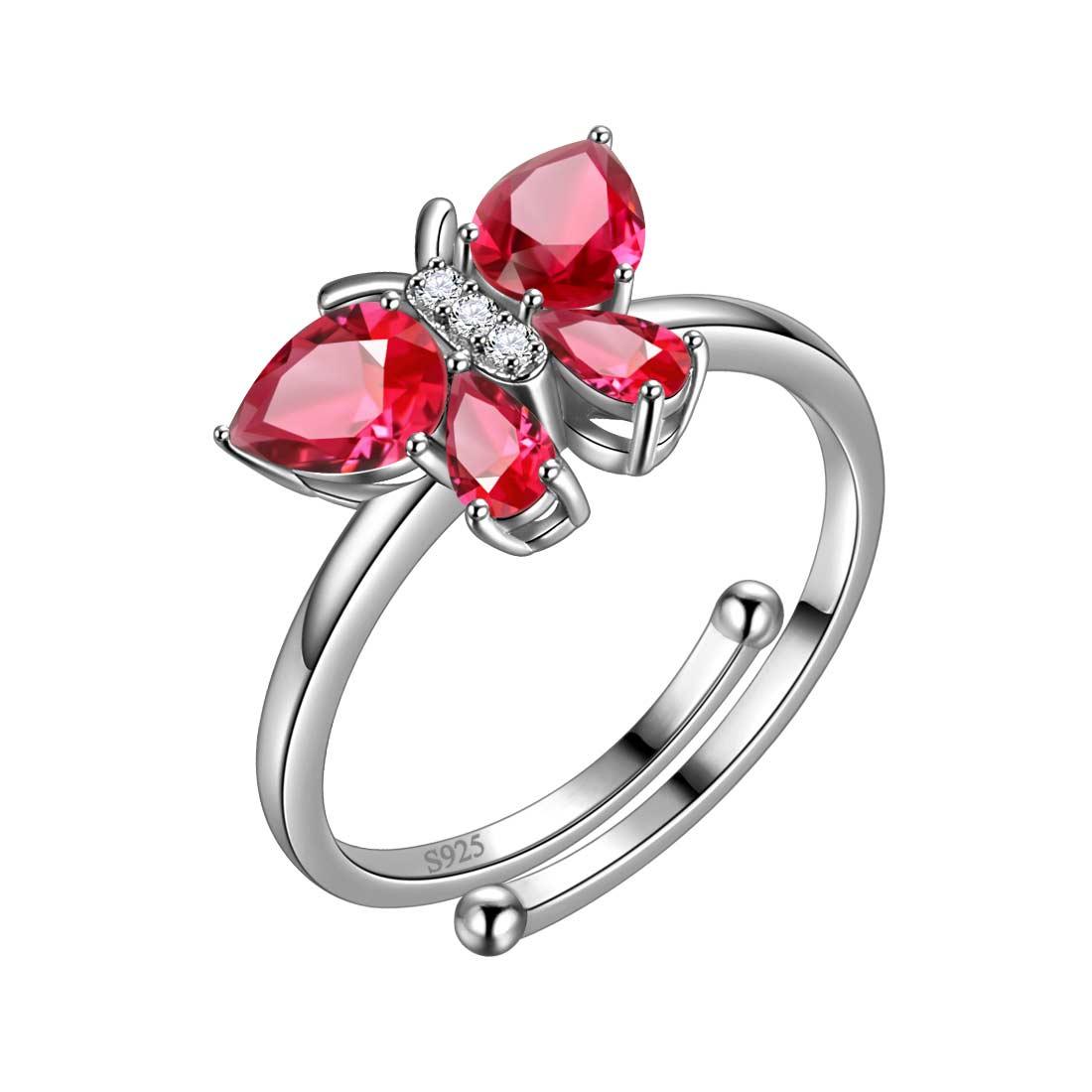 Butterfly Ring Band Birthstone July Ruby Adjustable - Rings - Aurora Tears Butterfly Ring Band Birthstone July Ruby Adjustable - Rings - Aurora Tears