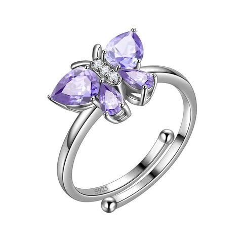 Butterfly Ring Band Birthstone June Alexandrite Adjustable - Rings - Aurora Tears Butterfly Ring Band Birthstone June Alexandrite Adjustable - Rings - Aurora Tears