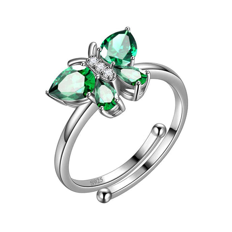 Butterfly Ring Band Birthstone May Emerald Adjustable - Rings - Aurora Tears Butterfly Ring Band Birthstone May Emerald Adjustable - Rings - Aurora Tears
