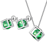 Birthstone Jewelry Sets Sterling Silver - 3D Cube - Jewelry Set - Aurora Tears Jewelry
