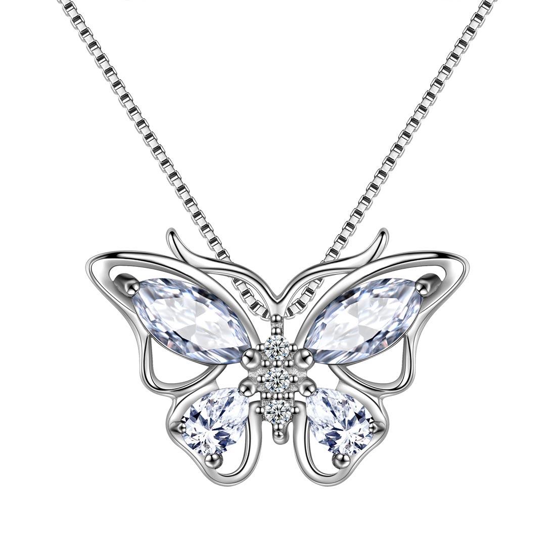 Butterfly Pendant Necklace Birthstone April Diamond - Necklaces - Aurora Tears Butterfly Pendant Necklace Birthstone April Diamond - Necklaces - Aurora Tears
