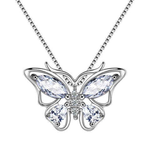 Butterfly Pendant Necklace Birthstone April Diamond - Necklaces - Aurora Tears Butterfly Pendant Necklace Birthstone April Diamond - Necklaces - Aurora Tears