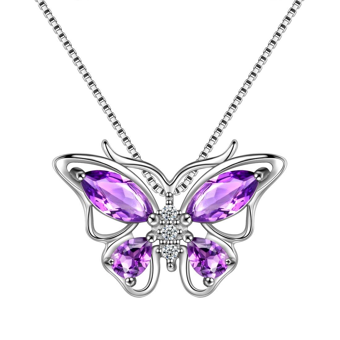 Butterfly Pendant Necklace Birthstone February Amethyst - Necklaces - Aurora Tears Butterfly Pendant Necklace Birthstone February Amethyst - Necklaces - Aurora Tears